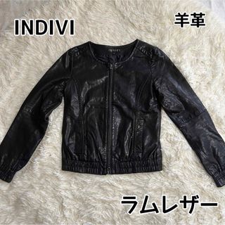 インディヴィ(INDIVI)のINDIVI レザージャケット ラムレザー ライダーズ ダブルジップ Sサイズ(ライダースジャケット)