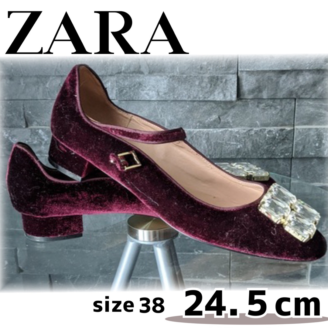 ZARA - ZARA ザラ TRF *ストラップ付き ベロア ビジュー付フラット