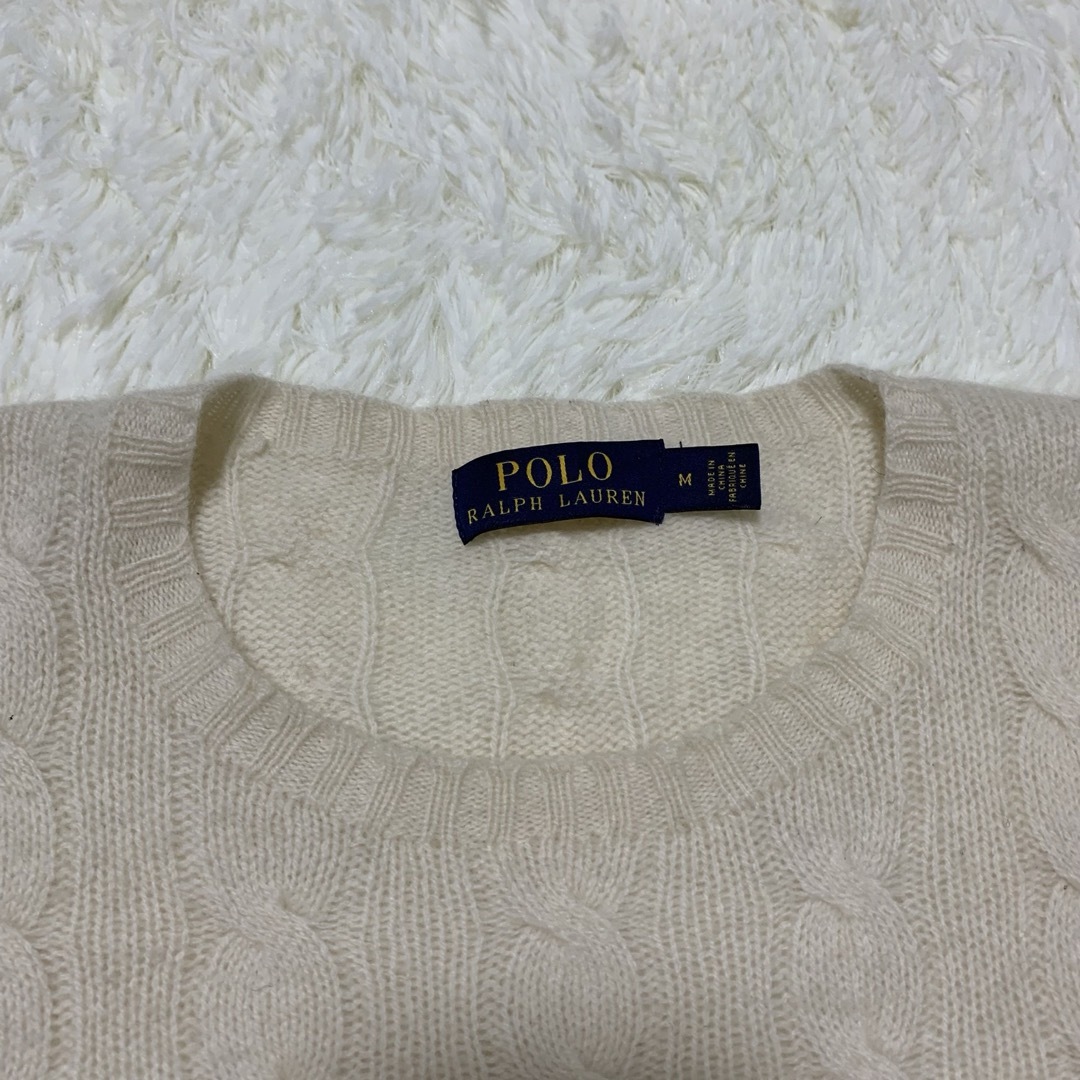 POLO RALPH LAUREN(ポロラルフローレン)のポロ ラルフローレン カシミヤ セーター ケーブルニット 白 Mサイズ レディースのトップス(ニット/セーター)の商品写真