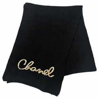 シャネル(CHANEL)のシャネル マフラー ショール ストール カシミヤ ブラック ゴールド CHANELロゴ レディース 未使用 5151(マフラー/ショール)