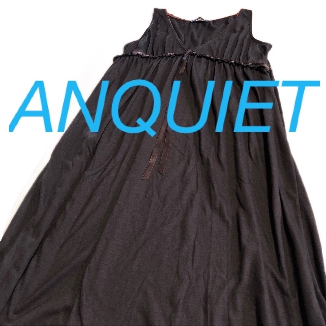 ANQUIET(アンクワイエット)の【ANQUIET】胸ギャザーカットソーワンピース/リボン/カジュアル(ブラウン) レディースのワンピース(ひざ丈ワンピース)の商品写真
