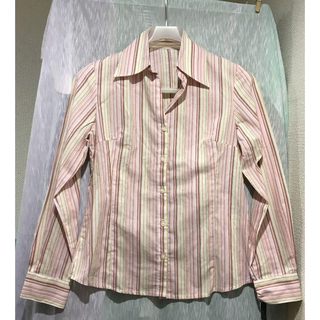 【SALE新品タグ付】ピンク赤黄ストライプシャツ(シャツ/ブラウス(長袖/七分))