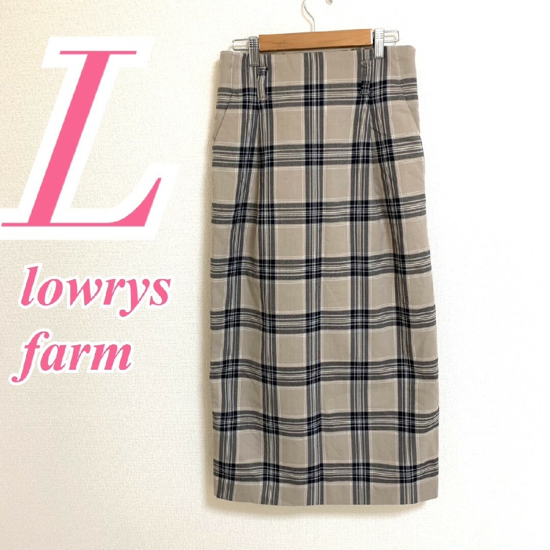 LOWRYS FARM(ローリーズファーム)のローリーズファーム　タイトスカート　L　ベージュ　ホワイト　ブラック　チェック レディースのスカート(ロングスカート)の商品写真