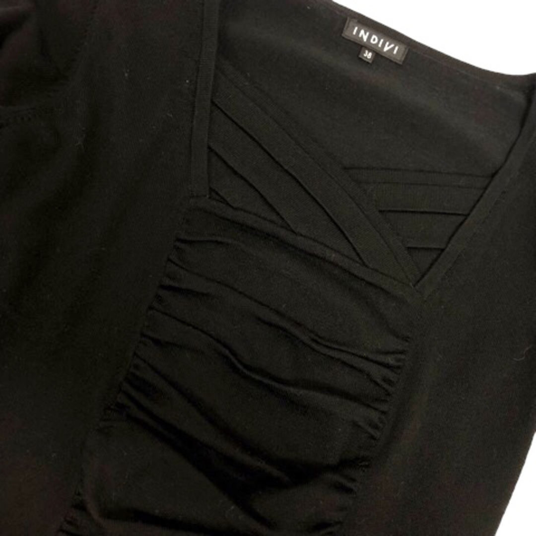 INDIVI(インディヴィ)のインディヴィ ニットソー カットソー スクエアネック ウール混 長袖 38 黒 レディースのトップス(ニット/セーター)の商品写真