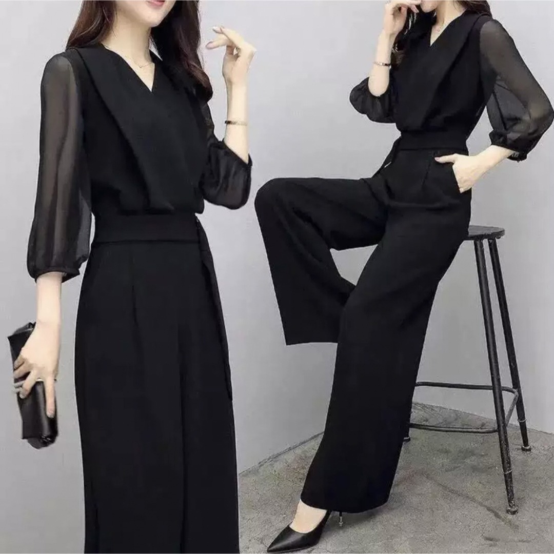 【パンツドレス】ブラック　フリーサイズ　オールインワン レディースのフォーマル/ドレス(その他)の商品写真