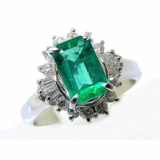 Pt900 プラチナ リング ■ 9号 エメラルド 1.00ct ダイヤ 0.30ct 5.8g 指輪 レディース □4B6A(リング(指輪))