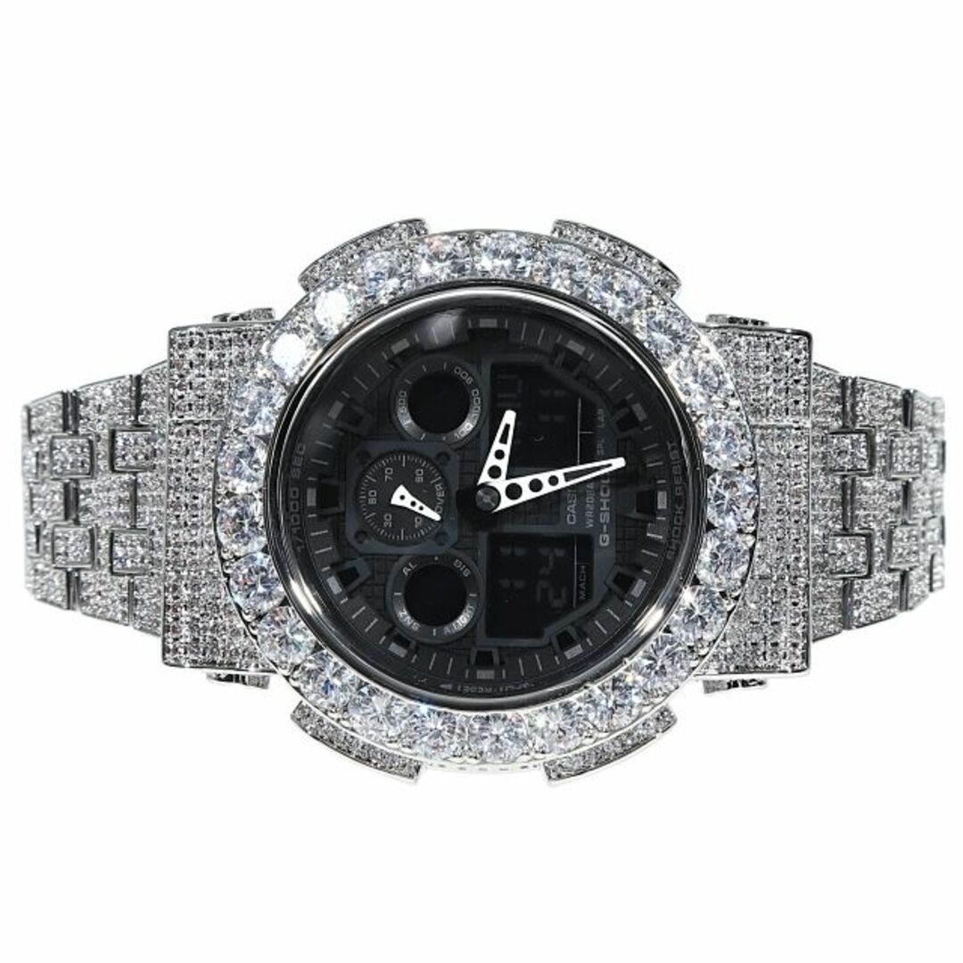 G-SHOCK(ジーショック)のG-SHOCK カスタム GA100 フルカスタム Gショック 大粒CZダイヤベゼル（キュービックジルコニア）18Kホワイトゴールド メンズの時計(腕時計(アナログ))の商品写真