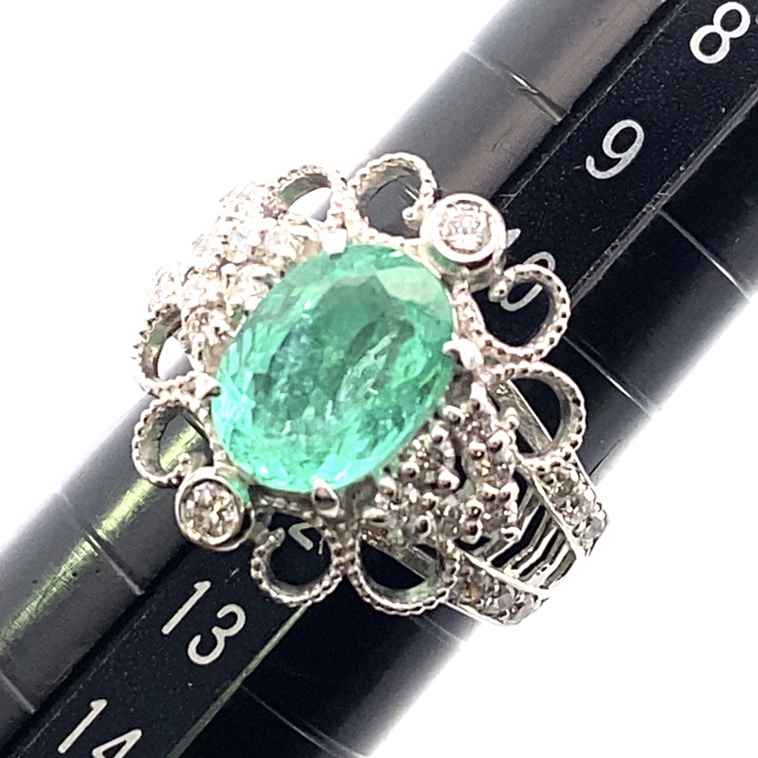 【JA-0390】Pt900 天然パライバトルマリン ダイヤモンド リング レディースのアクセサリー(リング(指輪))の商品写真