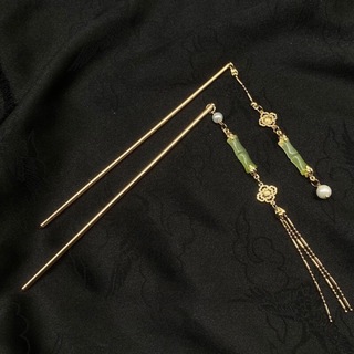 曼荼羅瑠璃竹節簪　緑金色髪飾り2点セット　かんざし　新中式　縁起物　着物和服漢服