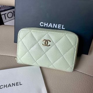 シャネル(CHANEL)のCHANEL キャビアスキン　ライトグリーン　ラウンドジップウォレット　31番台(財布)