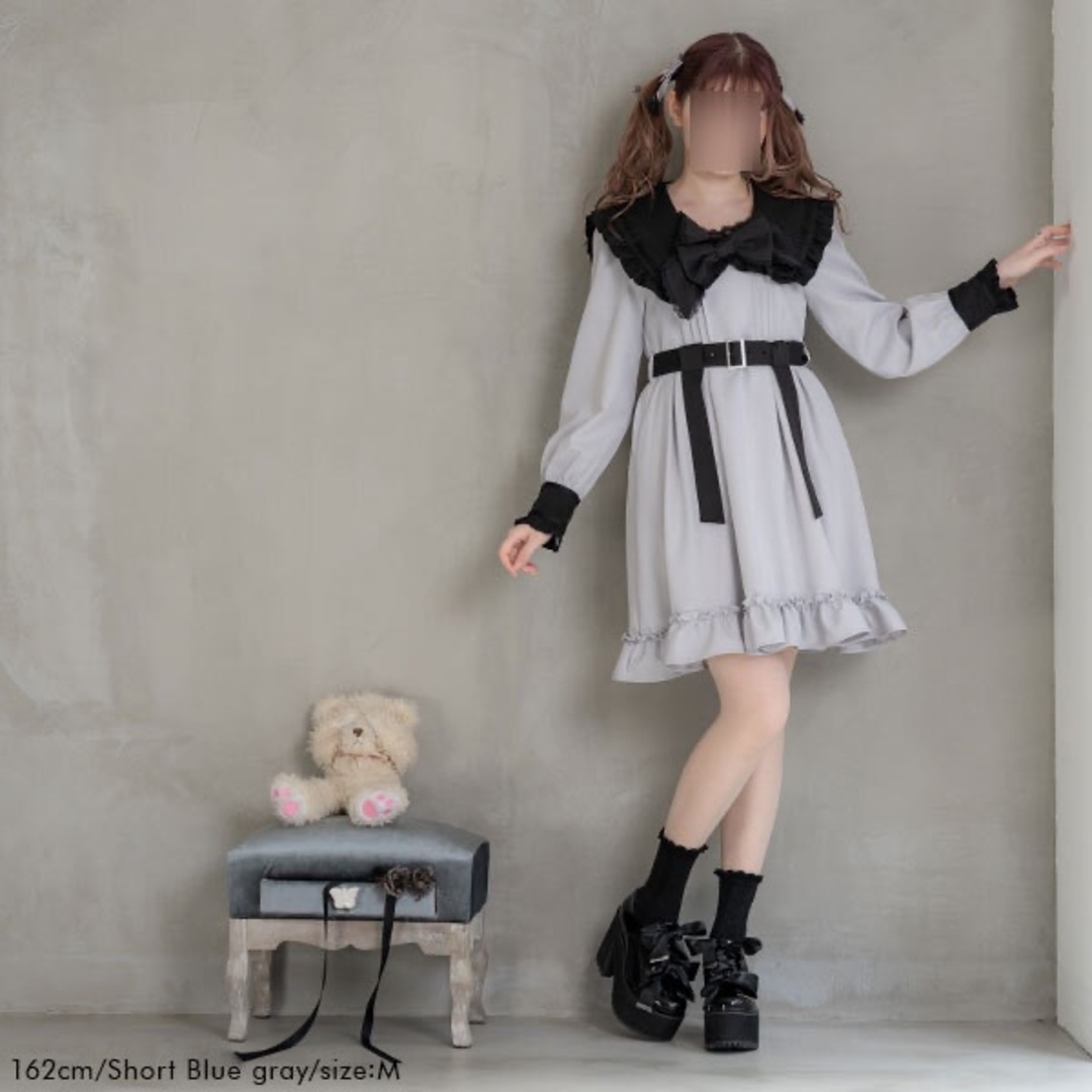 DearMyLove(ディアマイラブ)の■DearMyLove■蝶刺繍ガーターフリルセーラーワンピース ブルーグレーLL レディースのワンピース(ミニワンピース)の商品写真