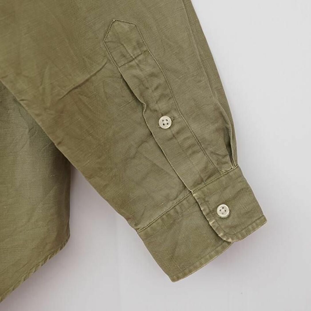 Ralph Lauren(ラルフローレン)のラルフローレン BDリネンシャツ シルク L カーキ オリーブ 緑 刺繍 ポニー メンズのトップス(シャツ)の商品写真