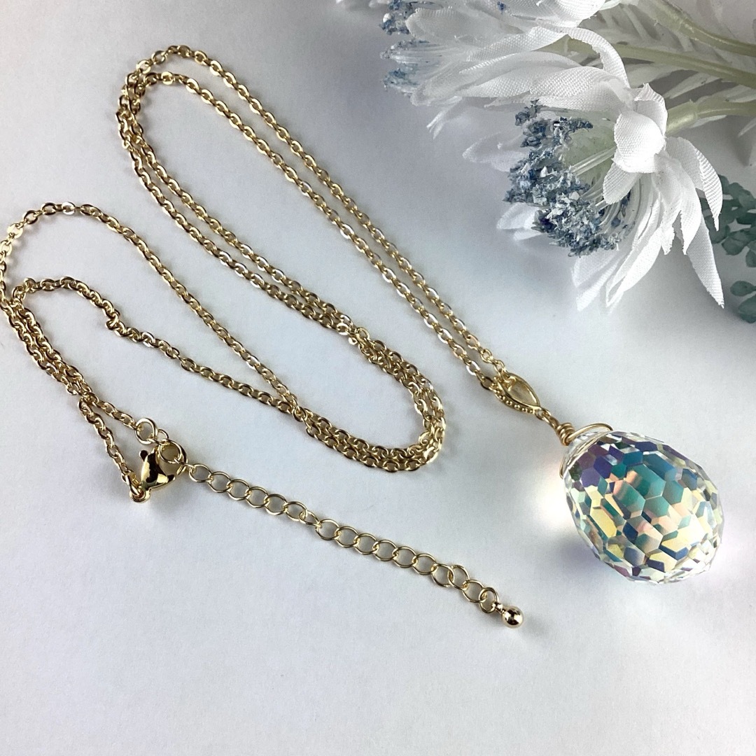 Vintage Swarovski 23mmディスコドロップ〜クリスタルAB ハンドメイドのアクセサリー(ネックレス)の商品写真