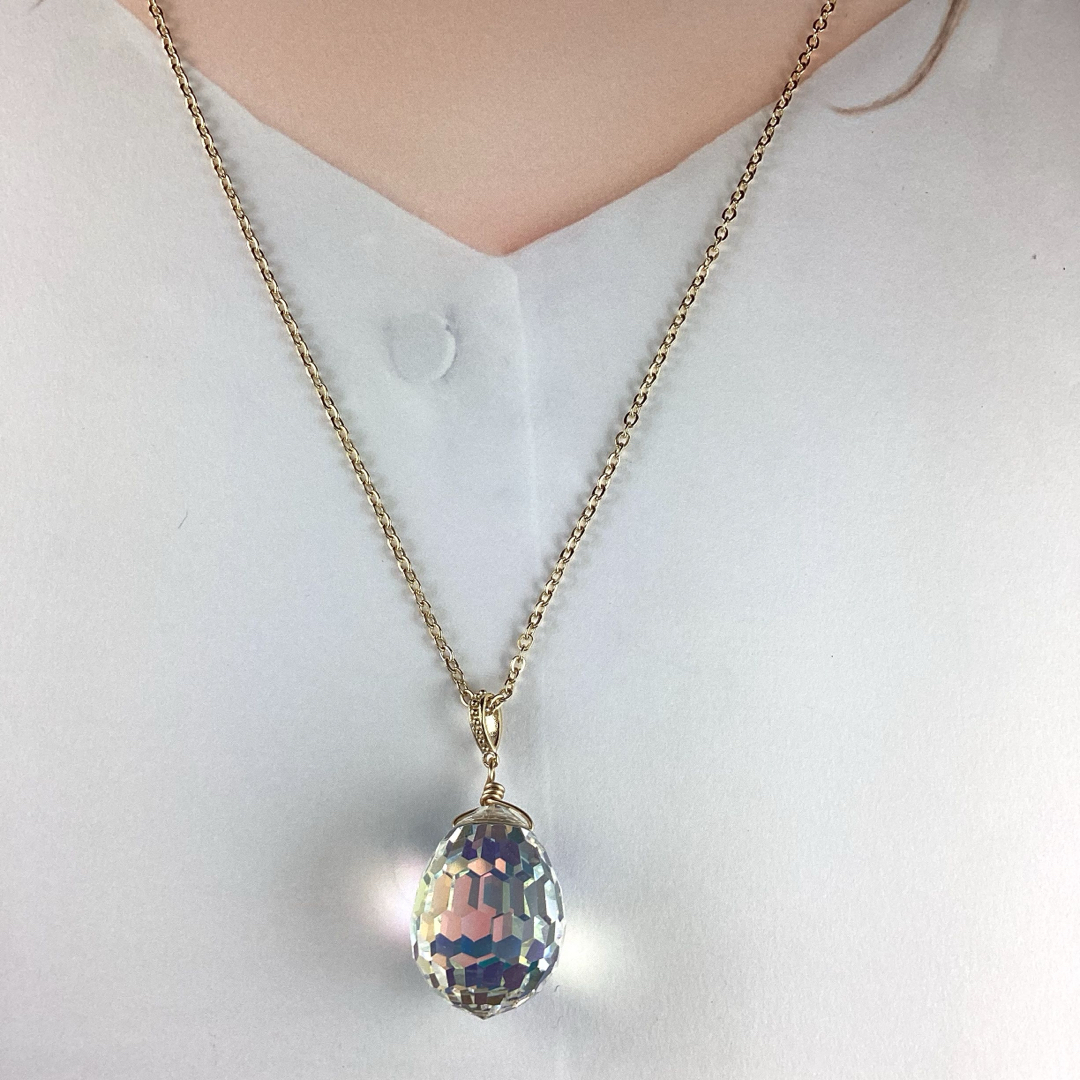 Vintage Swarovski 23mmディスコドロップ〜クリスタルAB ハンドメイドのアクセサリー(ネックレス)の商品写真