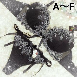 A～F❤ブラック✨紐パン/エレガント ブラ＆Tバックショーツセット(ブラ&ショーツセット)