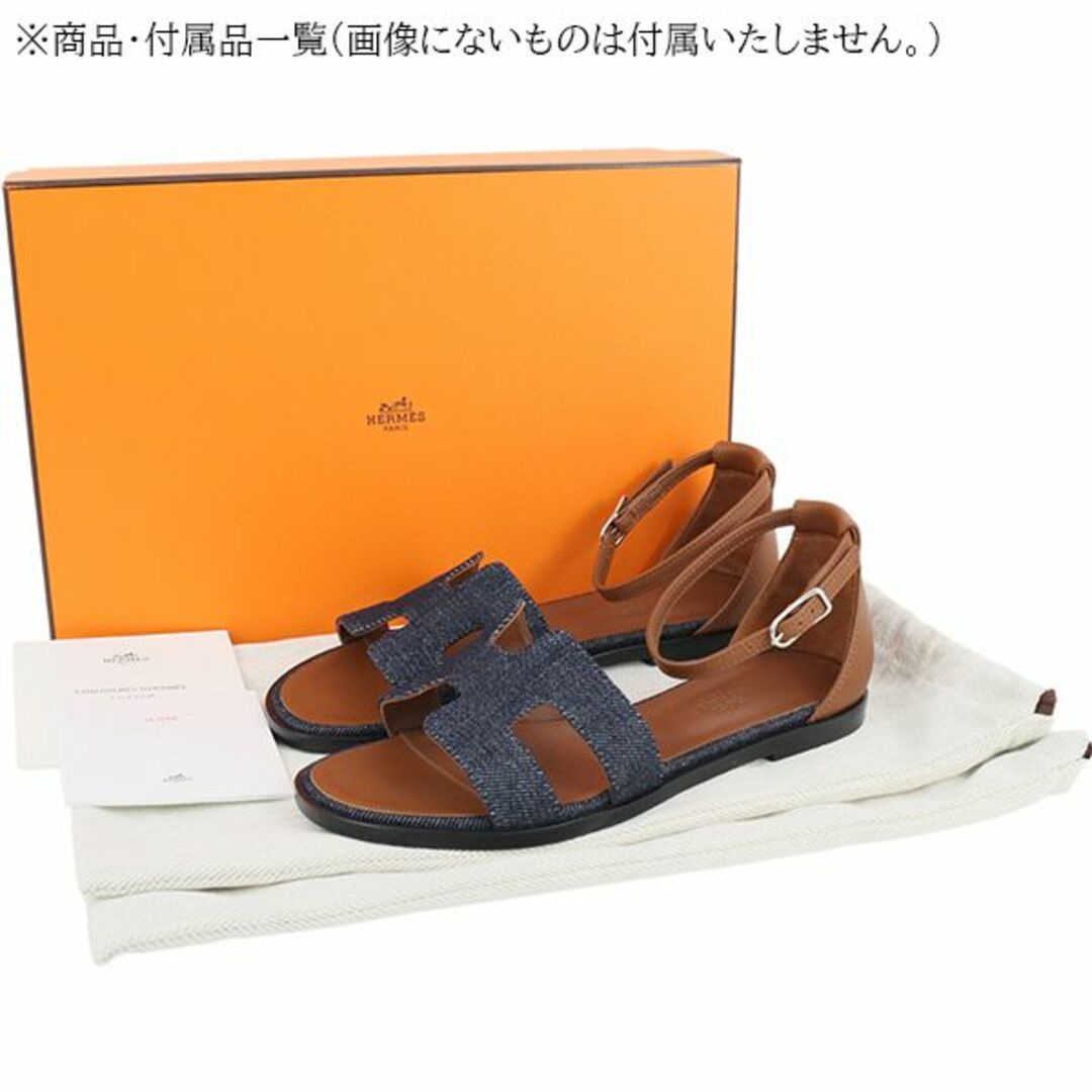 Hermes(エルメス)のエルメス サンダル サントリーニ レディース 35.5サイズ 22.5cm デニム カーフレザー ブラウン ネイビー 新品 9102 レディースの靴/シューズ(サンダル)の商品写真