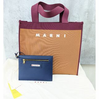 マルニ(Marni)のマルニ トートバッグ MARNI ロゴ ポーチ付き ブラックチェリーピーナッツ(トートバッグ)