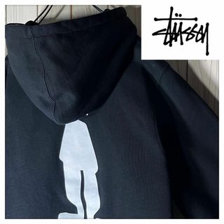 ステューシー(STUSSY)の【美品 S】ステューシー 両面ロゴ シャドーマン スウェット パーカー 黒(パーカー)