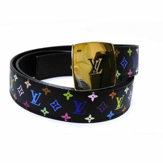 ルイヴィトン(LOUIS VUITTON)の美品 ヴィトン ■ 90cm M6890 モノグラムマルチカラー サンチュール・LV CUT ベルト 黒 ブラック LOUIS VUITTON □6A エキニ3イ(ベルト)