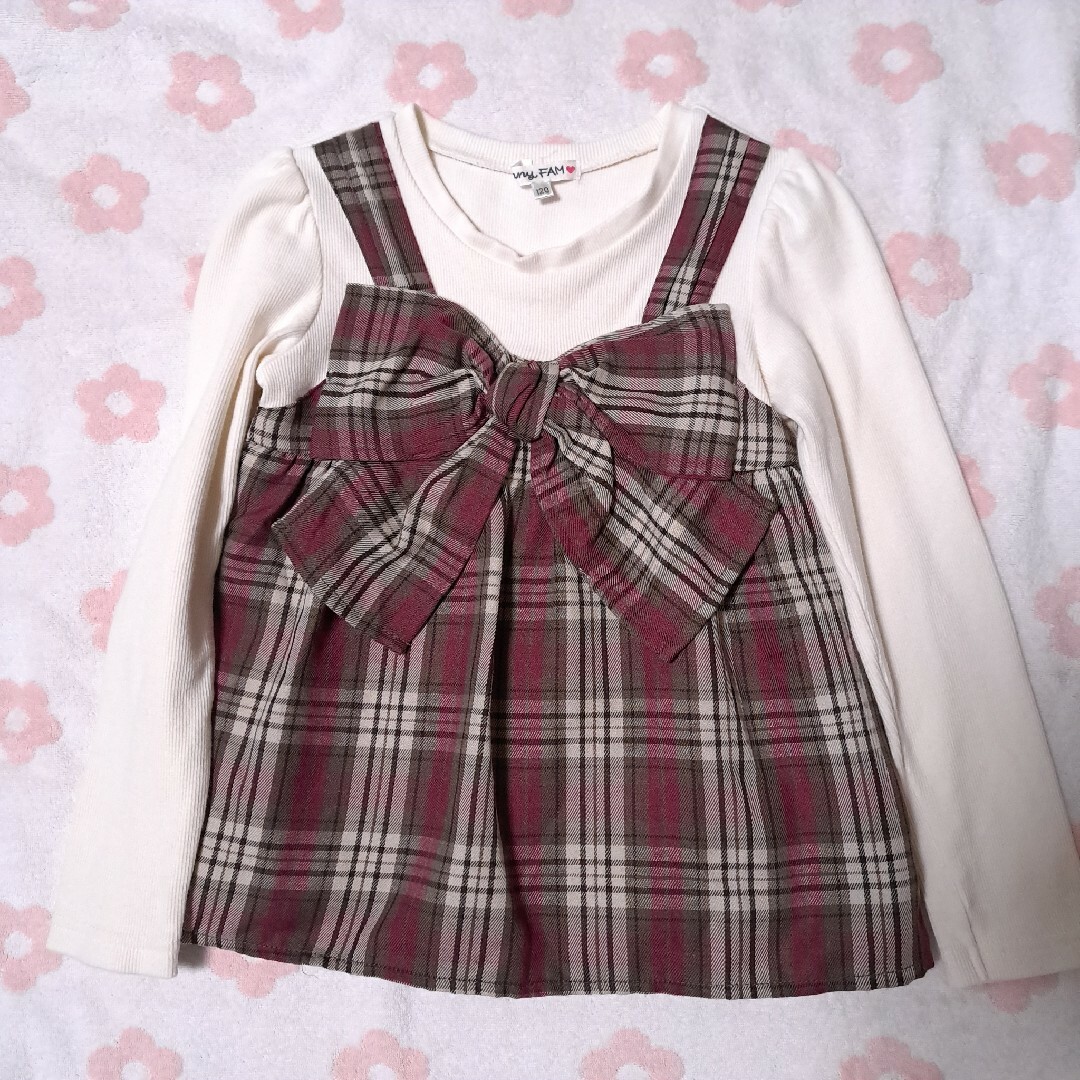 anyFAM(エニィファム)のエニィファム チェックリボン トップス 120 キッズ/ベビー/マタニティのキッズ服女の子用(90cm~)(Tシャツ/カットソー)の商品写真