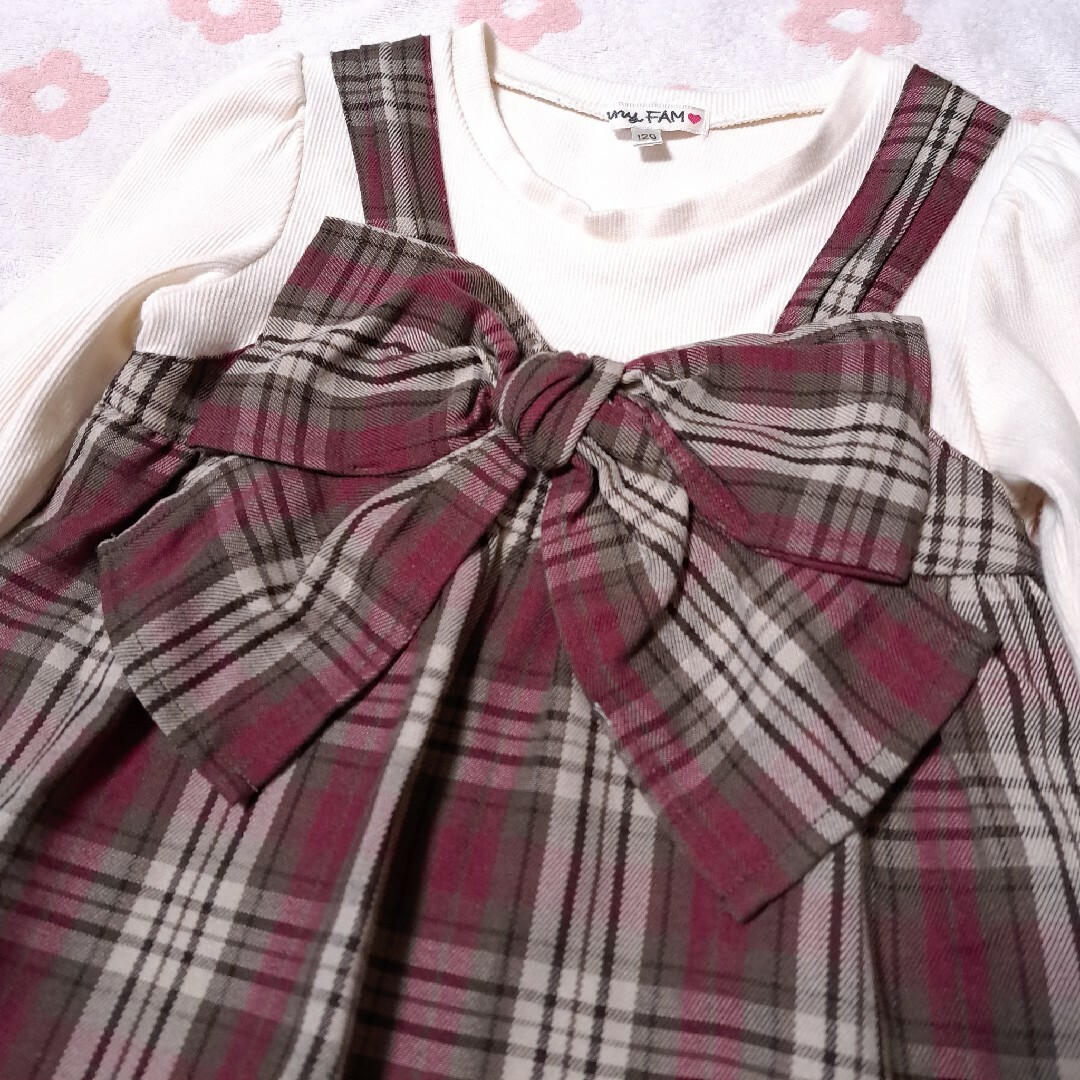 anyFAM(エニィファム)のエニィファム チェックリボン トップス 120 キッズ/ベビー/マタニティのキッズ服女の子用(90cm~)(Tシャツ/カットソー)の商品写真