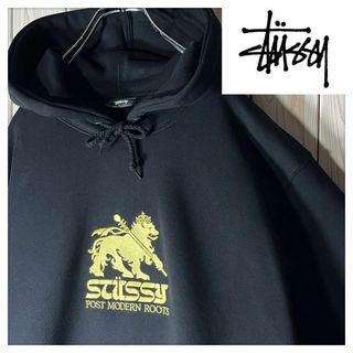 ステューシー(STUSSY)の【極美品 L】ステューシー 刺繍 ライオン スウェット パーカー 黒(パーカー)