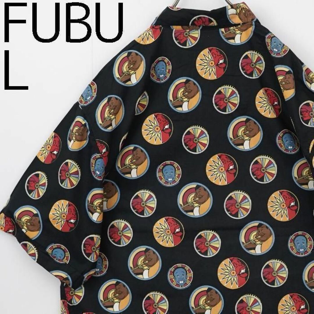 FUBU(フブ)のFUBU フブ ファットアルバート プリント半袖シャツ 柄シャツ ブラック 黄色 メンズのトップス(シャツ)の商品写真