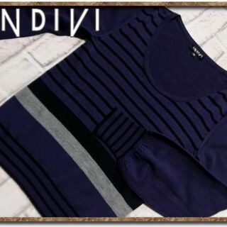 インディヴィ(INDIVI)のインディヴィ　バルーン袖ボーダーニット　濃紫(ニット/セーター)