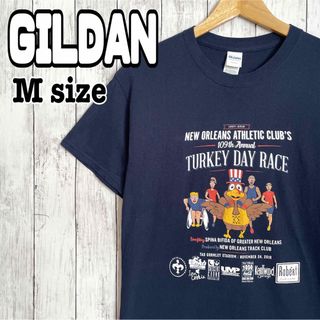 ギルタン(GILDAN)のGILDAN ギルダン イラスト ネイビー 紺色 Tシャツ 半袖 Mサイズ 古着(Tシャツ/カットソー(半袖/袖なし))