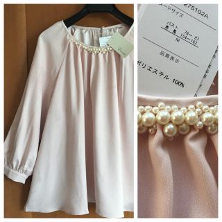 新品♡定価6469 Doris mieux♡パールビジュー付♡Aラインブラウス(シャツ/ブラウス(長袖/七分))