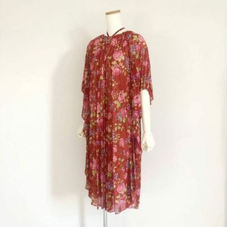 バレンシアガ(Balenciaga)の29i27 《未使用》 BALENCIAGA バレンシアガ 17SS デムナ期 シルク100％ 花柄ワンピース F34 レッド ドレス ドルマン 総柄(ひざ丈ワンピース)