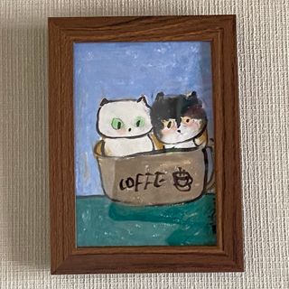 絵画。原画【可愛い猫ちゃんたちがコーヒー風呂に入る】02