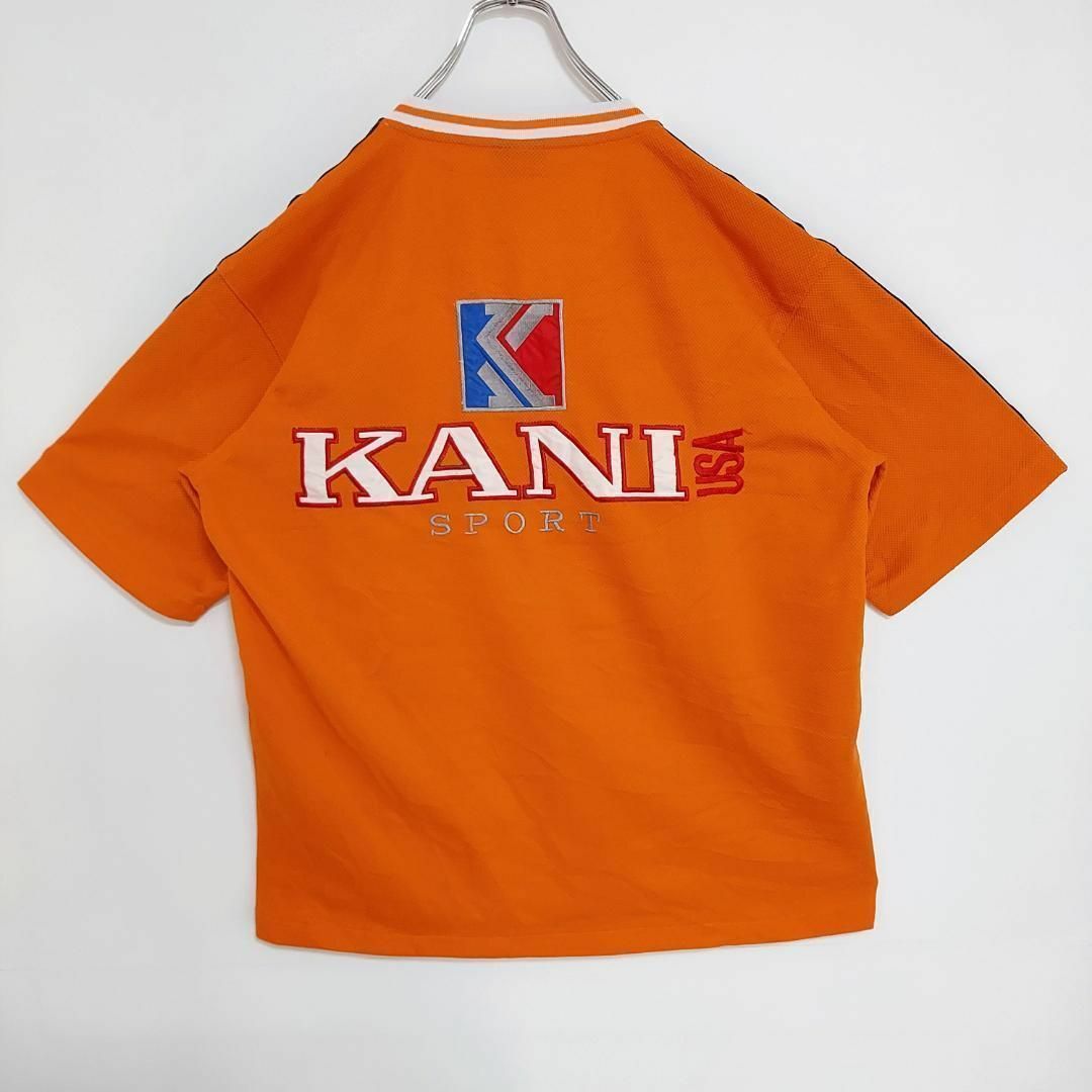 Karl Kani(カールカナイ)のカールカナイ ビッグロゴ刺繍Tシャツ ジャージ Vネック L オレンジ 黄色 赤 メンズのトップス(Tシャツ/カットソー(半袖/袖なし))の商品写真