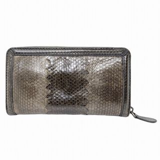 ボッテガアルティジャーナ(Bottega Artigiana)のボッテガべネタ(BOTTEGA VENETA) 114076 パイソン ラウンドファスナー長財布 財布 メンズ (カラー：ブラウン系)  【Bランク】【中古】(長財布)