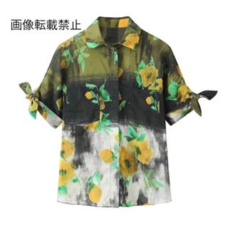 🧁2月新作🍯13495◆レトロ 花柄 半袖 シャツ ブラウス(シャツ/ブラウス(半袖/袖なし))