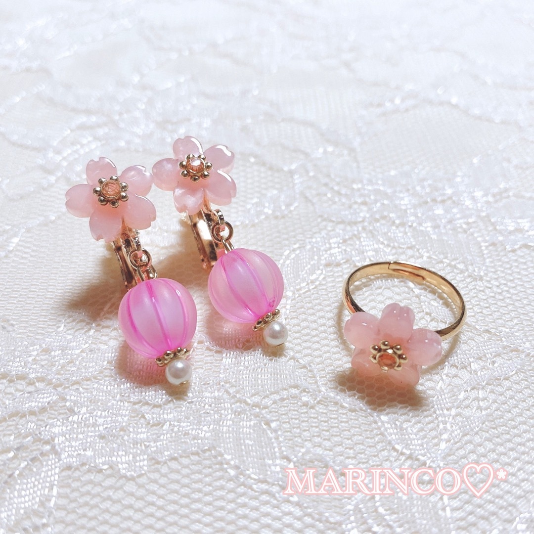 さくら 春 桜 ピンク ワンポイント 淡色 さくらリング／B(NO.609) ハンドメイドのアクセサリー(リング)の商品写真