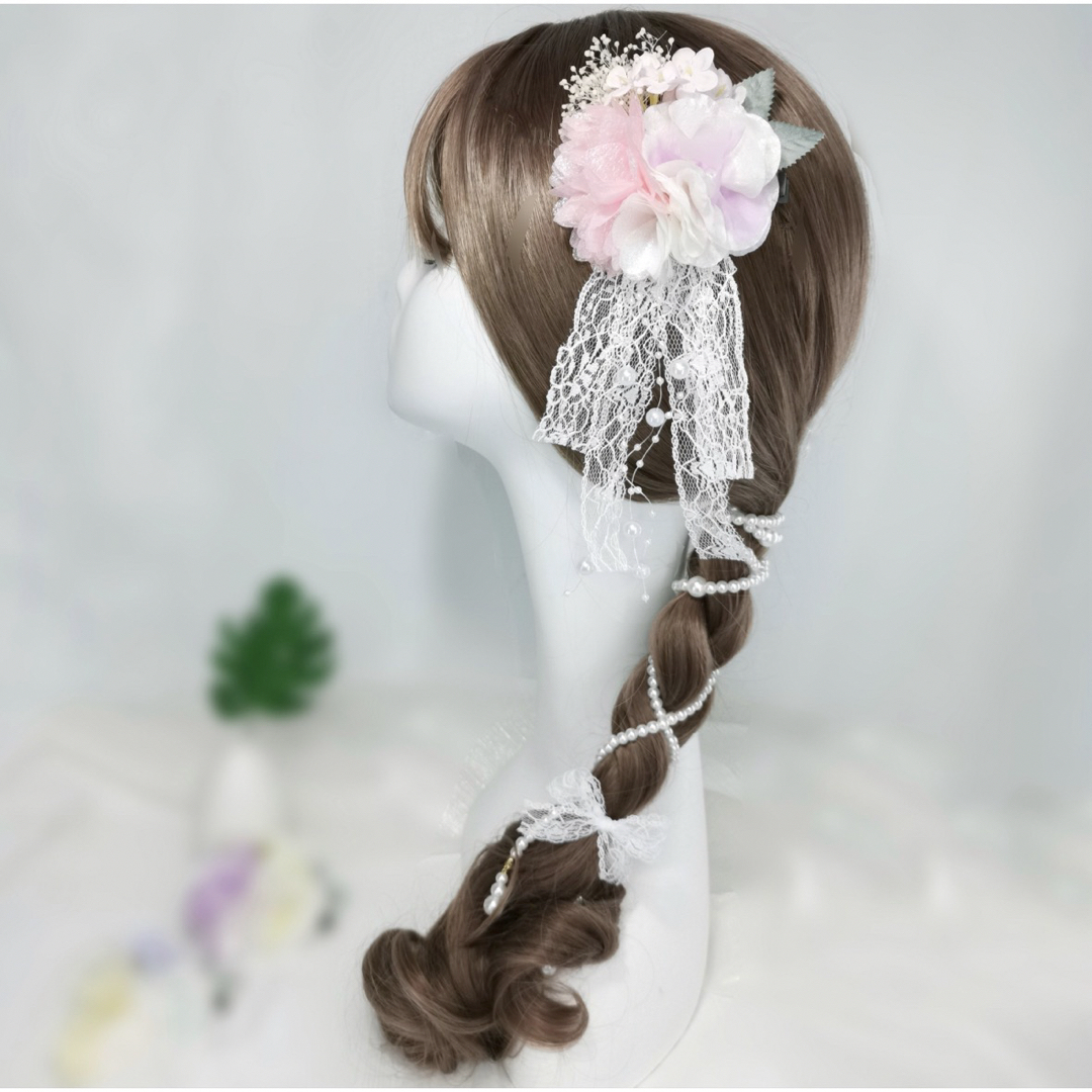 ヘアアクセサリー　レトロパール　ピンク　3点セット　卒入学式　着物　ヘアクリップ ハンドメイドのアクセサリー(ヘアアクセサリー)の商品写真