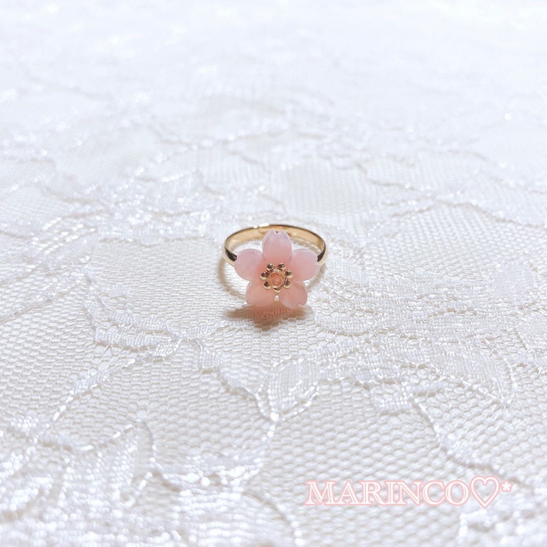 ワンポイント ピンキーリング 春 桜 さくらリング／A(NO.608) ハンドメイドのアクセサリー(リング)の商品写真