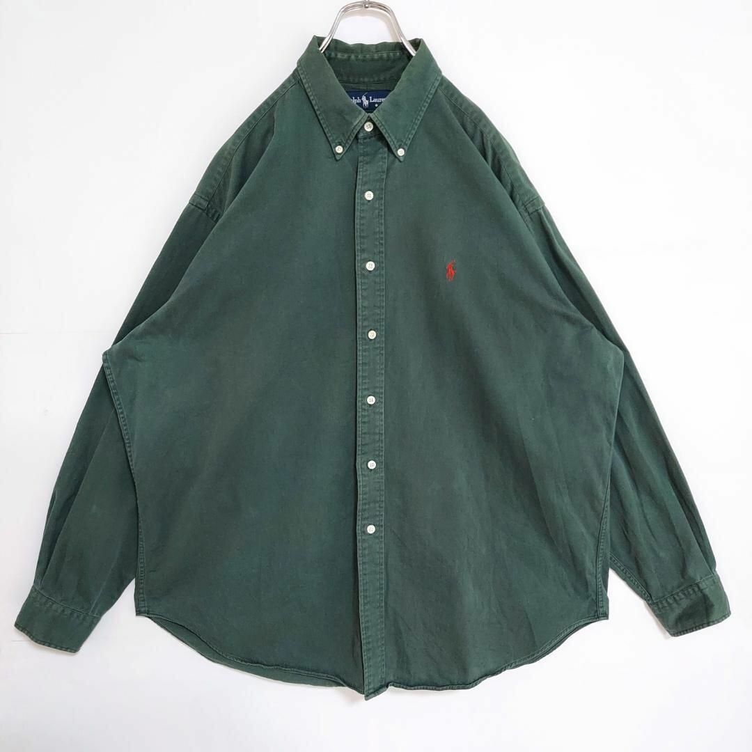 Ralph Lauren(ラルフローレン)の90s ラルフローレン 無地シャツ blaire XL グリーン 緑 赤 ポニー メンズのトップス(シャツ)の商品写真