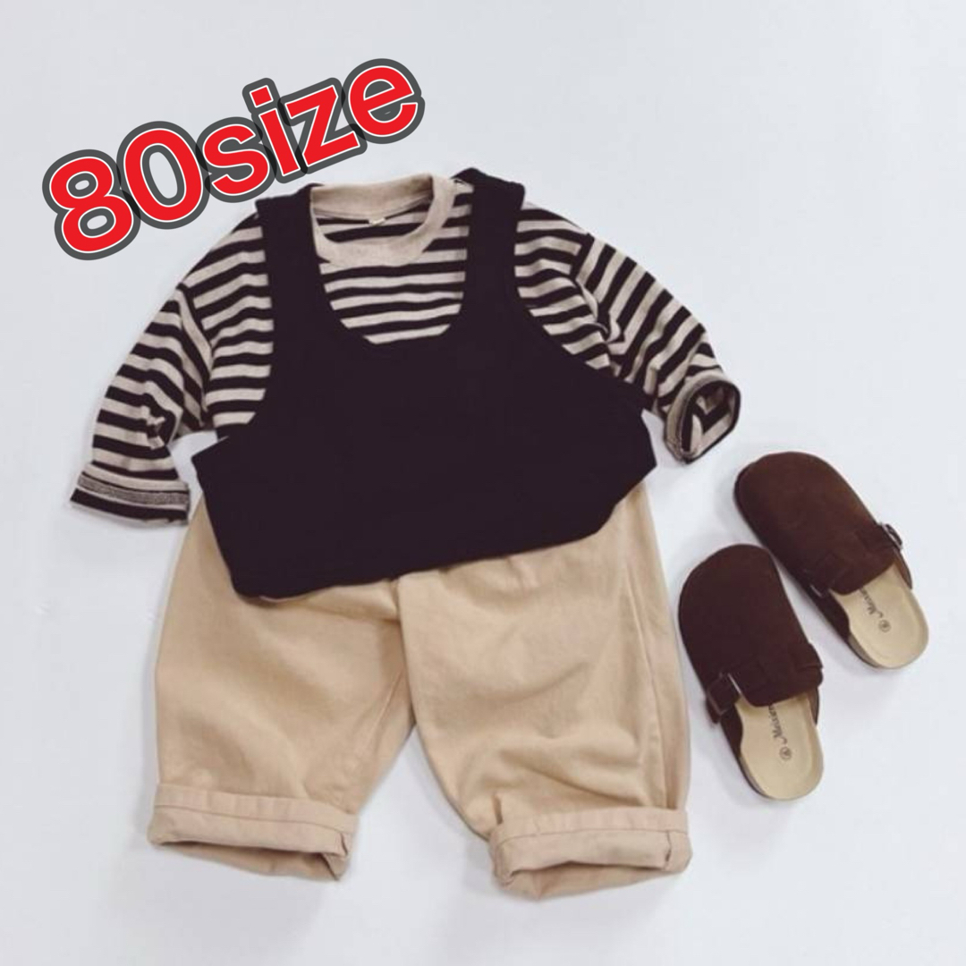 子供服 キッズ 韓国子供服 シンプル 黒 ボーダー カットソー 80 ストレッチ キッズ/ベビー/マタニティのベビー服(~85cm)(シャツ/カットソー)の商品写真