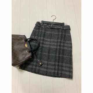 バーバリー(BURBERRY)の美品　バーバリー　ロンドン　アルパカ　スカート　チェック　グレー(ひざ丈スカート)