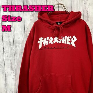 THRASHER - スラッシャー　ゴジラ　コラボスエットシャツ　サイズＭ　赤レッド　フードメンズ古着