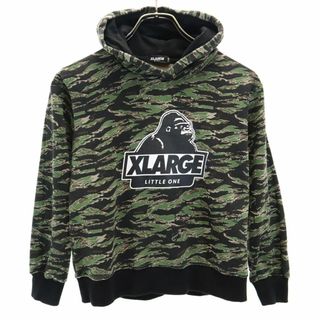 エクストララージ プリント カモフラージュ柄 長袖 スウェットパーカー 130 ブラック系 XLARGE KIDS プルオーバー キッズ 古着 【240220】