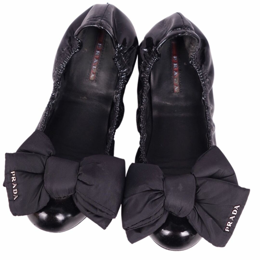 プラダ スポーツ PRADA SPORT バレエシューズ リボン エナメルレザー パテント シューズ 靴 レディース 37 1/2(24.5cm相当) ブラック プラダ スポーツ PRADA SPORT バレエシューズ リボン エナメルレザー パテント シューズ 靴 レディース 37 1/2(24.5cm相当) ブラック