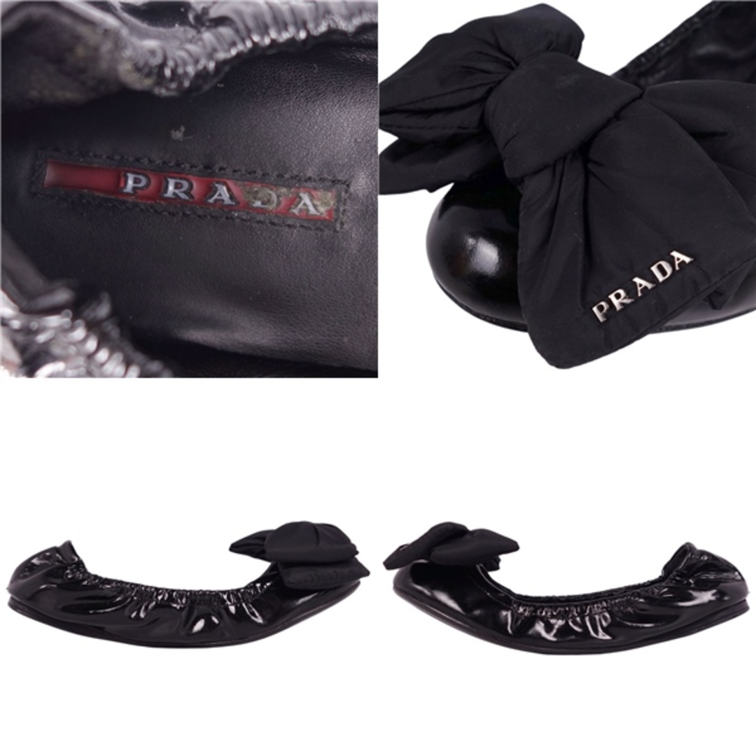 プラダ スポーツ PRADA SPORT バレエシューズ リボン エナメルレザー パテント シューズ 靴 レディース 37 1/2(24.5cm相当) ブラック プラダ スポーツ PRADA SPORT バレエシューズ リボン エナメルレザー パテント シューズ 靴 レディース 37 1/2(24.5cm相当) ブラック