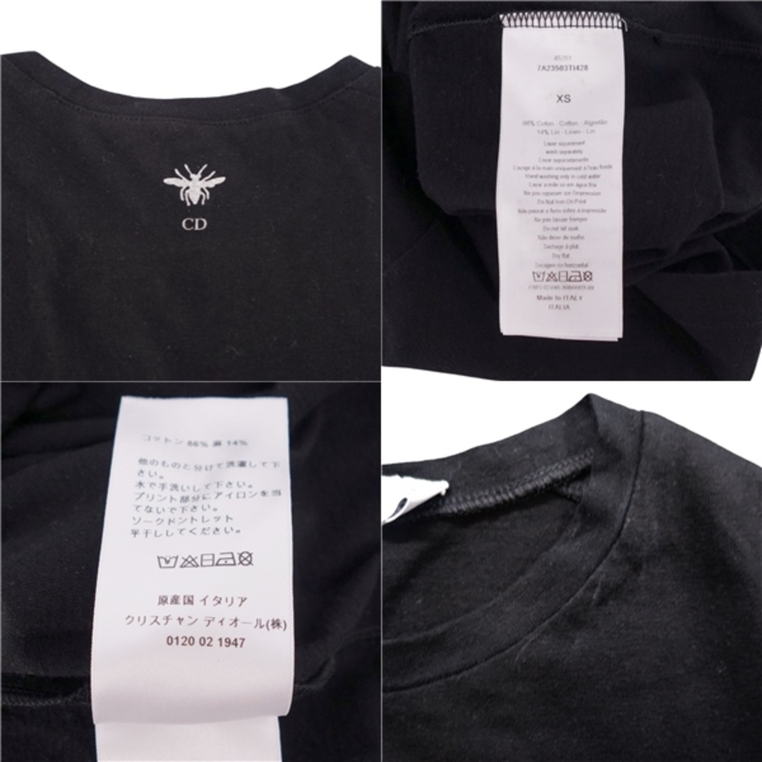 Christian Dior(クリスチャンディオール)のクリスチャンディオール Christian Dior Tシャツ クルーネック ショートスリーブ 半袖 カットソー プリント コットン リネン トップス レディース イタリア製 XS ブラック レディースのトップス(Tシャツ(半袖/袖なし))の商品写真