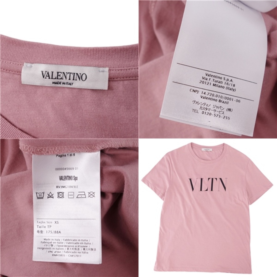 VALENTINO(ヴァレンティノ)の美品 ヴァレンティノ VALENTINO Tシャツ クルーネック ショートスリーブ 半袖 カットソー プリント コットン トップス レディース イタリア製 XS ピンク レディースのトップス(Tシャツ(半袖/袖なし))の商品写真