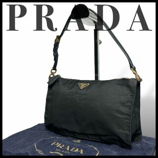 プラダ(PRADA)の美品✨袋付き PRADA 三角ロゴ アクセサリーポーチ ハンドバッグ ブラック(ハンドバッグ)