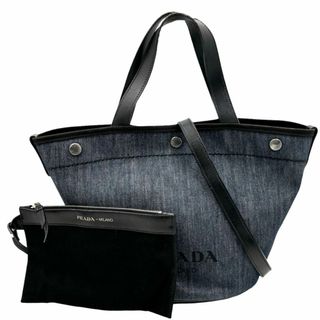 プラダ(PRADA)の【限定価格】PRADA プラダ 2WAY バケットバッグ ハンドバッグ ショルダーバッグ 肩掛け 斜め掛け ポーチ付き ロゴプリント 鞄 かばん 1BG244 デニム  レザー   インディゴ シルバー金具 レディース【中古品】(ショルダーバッグ)