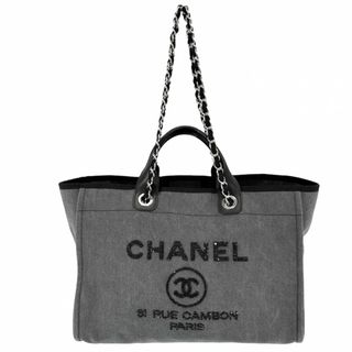 シャネル(CHANEL)のCHANEL シャネル トートバッグ ドーヴィルGM ハンドバッグ ココマーク 肩掛け 2WAY スパンコールロゴ ココ かばん 鞄 デニム  レザー   グレー シルバー金具 レディース【中古品】(トートバッグ)